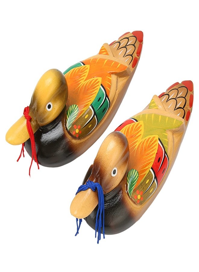 Topyond 1 Pair Wooden Duck Decor,Romantic Wooden Mandarin Duck Ornament Water Based Paint, Office and Living Room Decor, Ideal for Wedding Handmade Gifts Handcrafted Desk - Image 1